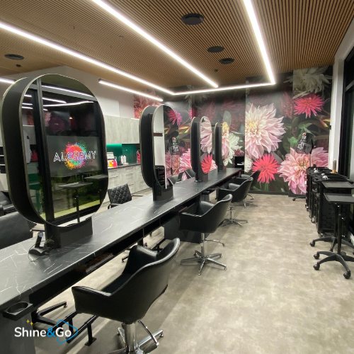 Hair salon styling stations cleaned by Shine&Go NZ