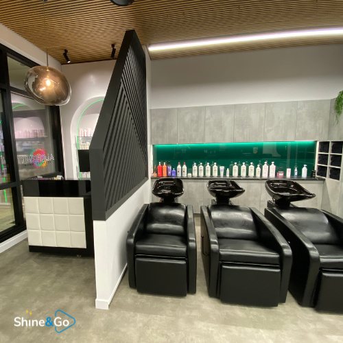 Hair salon reception and wash stations cleaned by Shine&Go NZ