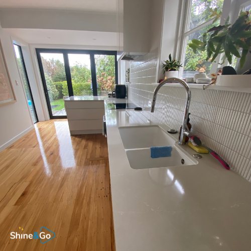 Kitchen with garden view cleaned by Shine&Go NZ